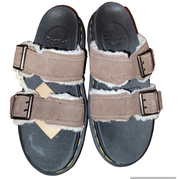 Dr. Martens Myles Suede Fur- Lined Buckle Slide Sandals - Picture 5 of 8
